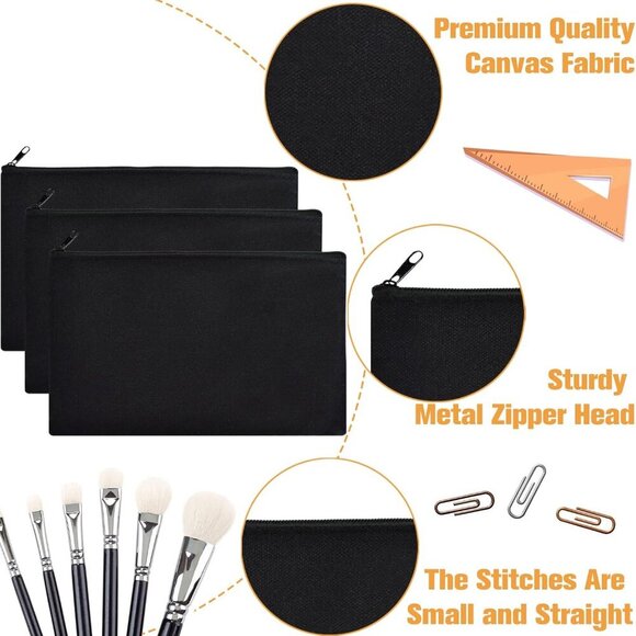 Canvas Pouch- Multi-purpose Cosmetic Bag with Zipper, DIY Craft Canvas Zipper Po - Picture 3 of 6